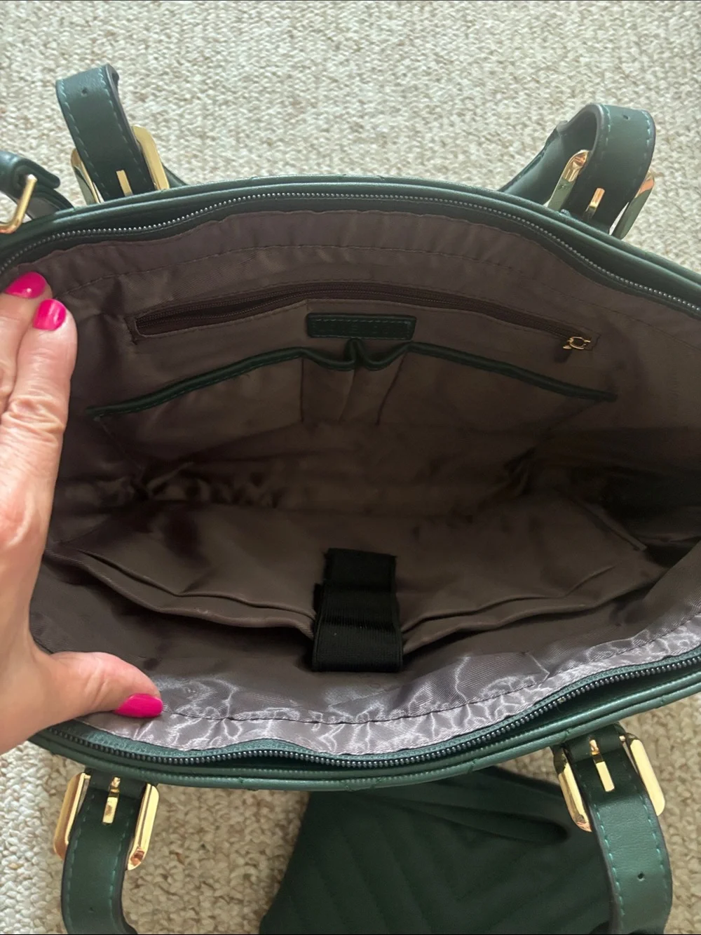 LOVEVOOK 2-Piece Quilted Faux Leather Laptop Tote & Wristlet Set – Dark Green